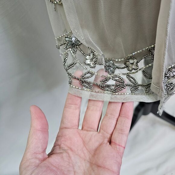 Altar'd State Champagne Beaded Sparkle Faux Wrap Mini Dress Size Small - Picture 10 of 12